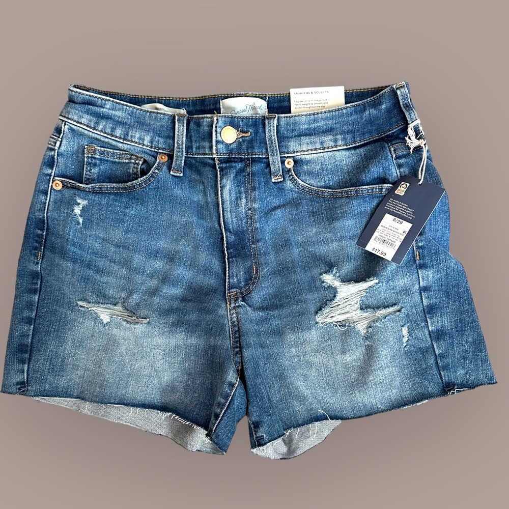 Universal Threads distressed high rise midi shorts